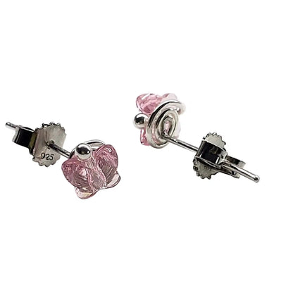 8mm Crystal Butterfly Silver Spiral Stud Earrings