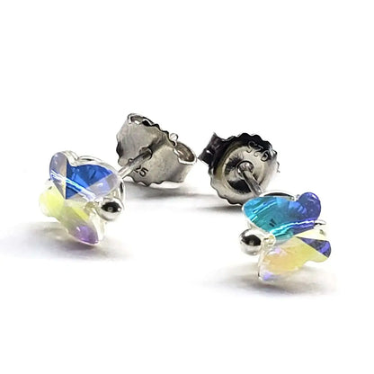 8mm Crystal Butterfly Silver Spiral Stud Earrings
