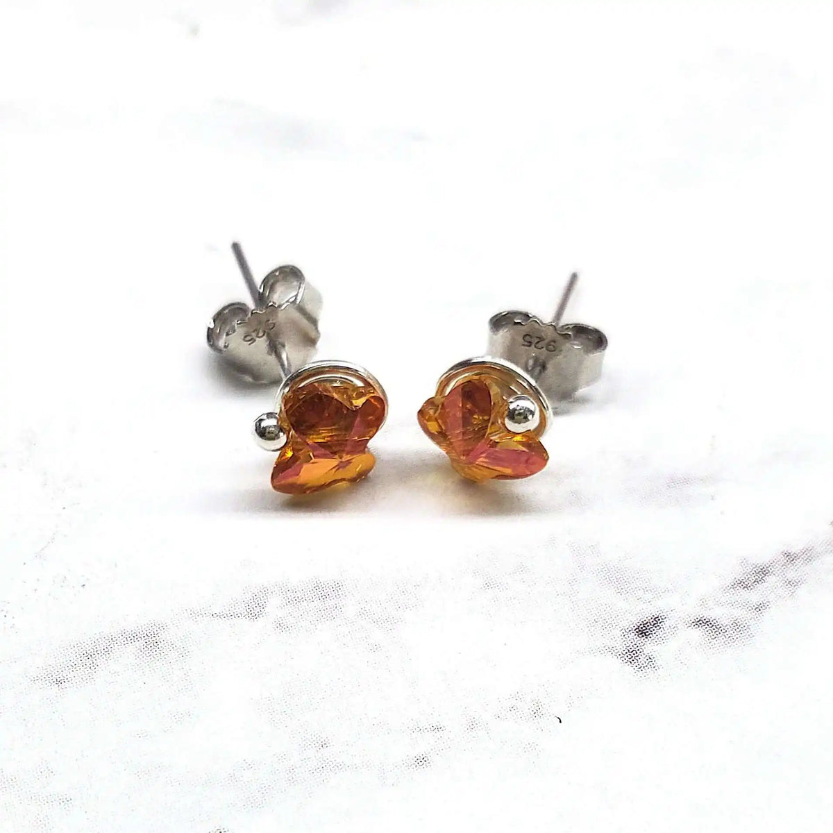8mm Crystal Butterfly Silver Spiral Stud Earrings