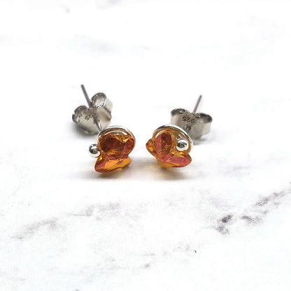 8mm Crystal Butterfly Silver Spiral Stud Earrings