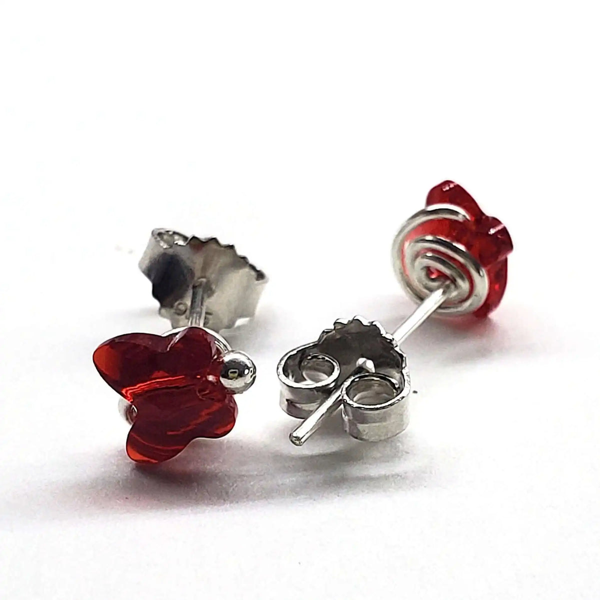 8mm Crystal Butterfly Silver Spiral Stud Earrings