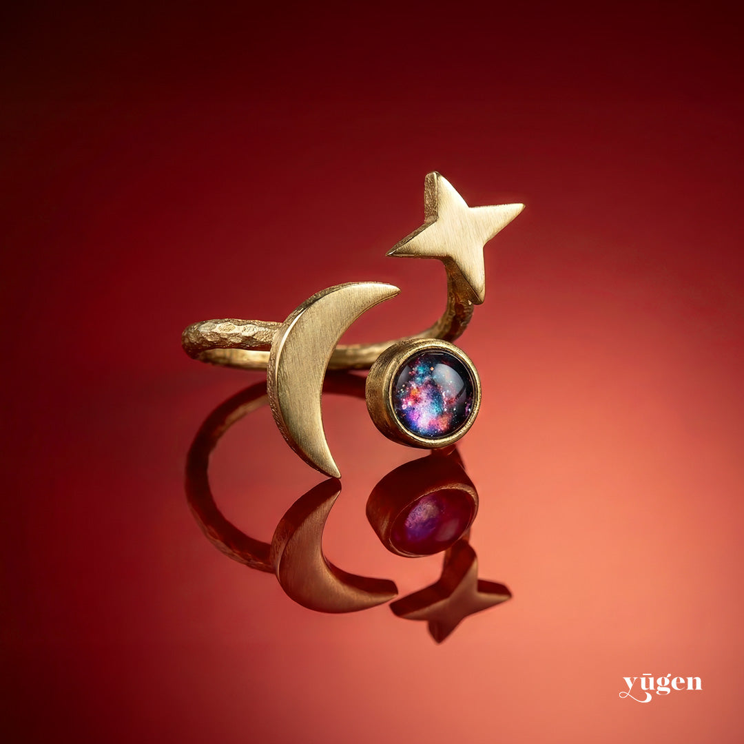 Stars and Moon Orbiting Galaxy Space Ring