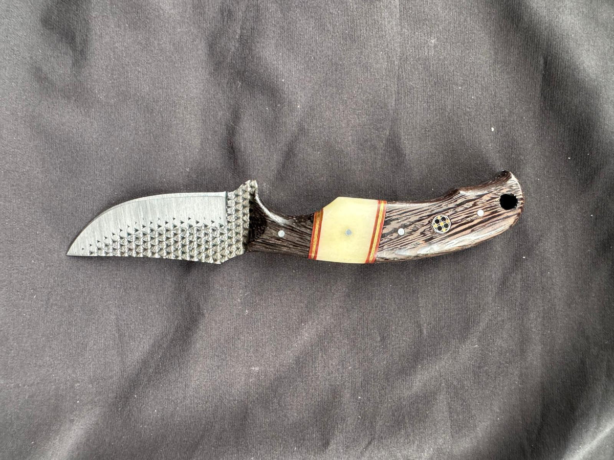 Titan "Shadow Grain" Skinner | High Carbon RASP Steel Blade, Striped Wood Handle TIK-004