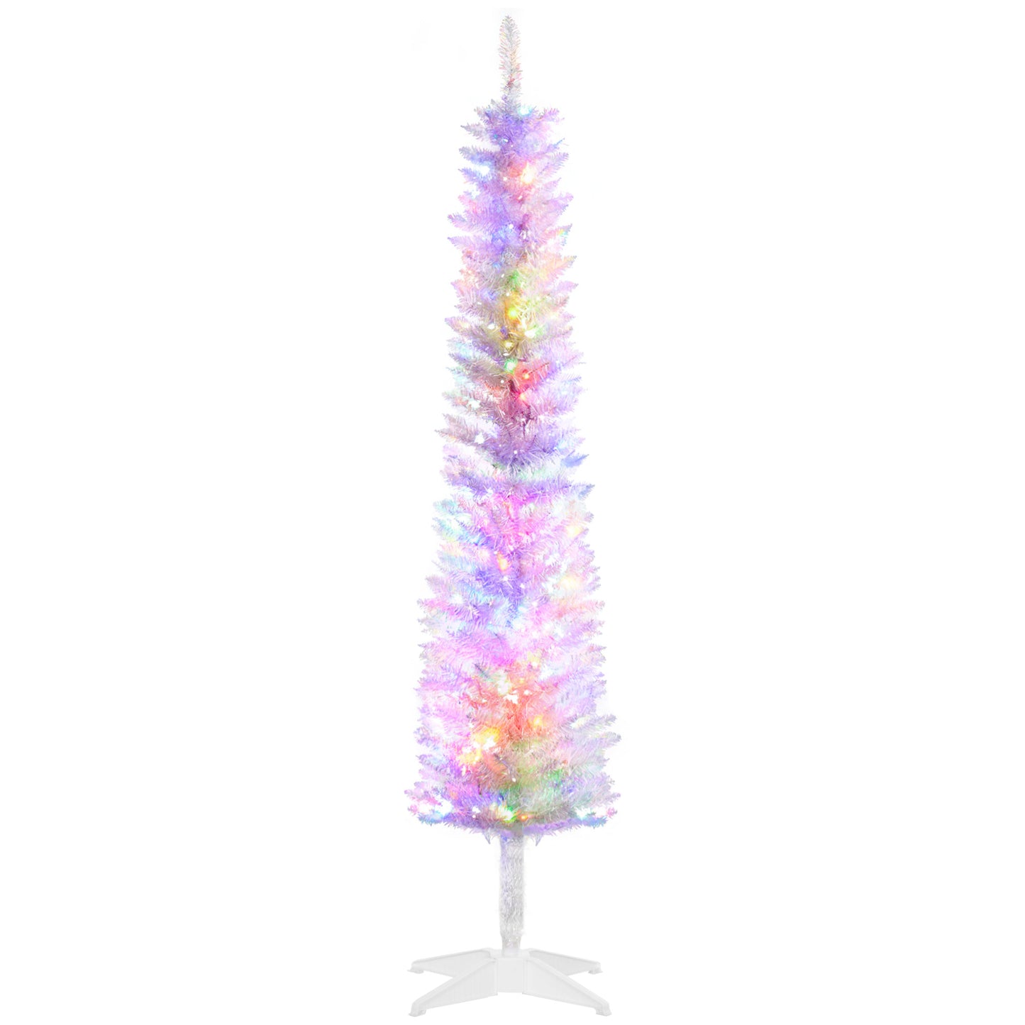 HOMCOM 5ft Tall Pencil Prelit Artificial Christmas Tree Holiday Décor with 250 Colorful Surface Branches, 150 Colorful LED Lights, White