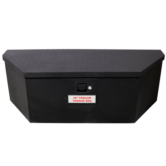 46'X18'X14.5' Tongue Truck Box Black Heavy Duty Steel Trailer Tongue Box, 6.7 CUFT Capacity, With Lock and Keys, Black color