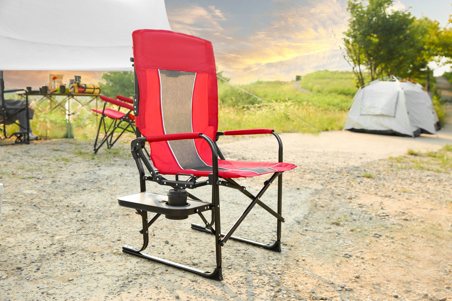 Camping Directors Chair, Heavy Duty,Oversized Portable Folding Chair with Side Table, Pocket for Beach, Fishing,Trip,Picnic,Lawn 
Red