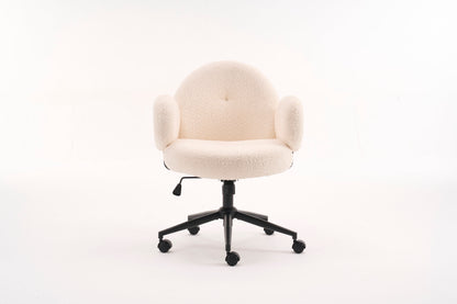 Boucle Fabric Office Chair with Ergonomic Curved 
Backrest & Armrests - 360° Swivel Adjustable Height
 Task Chair, Sturdy Black Metal Base with Rolling
 Casters for Home Office/Study/Vanity