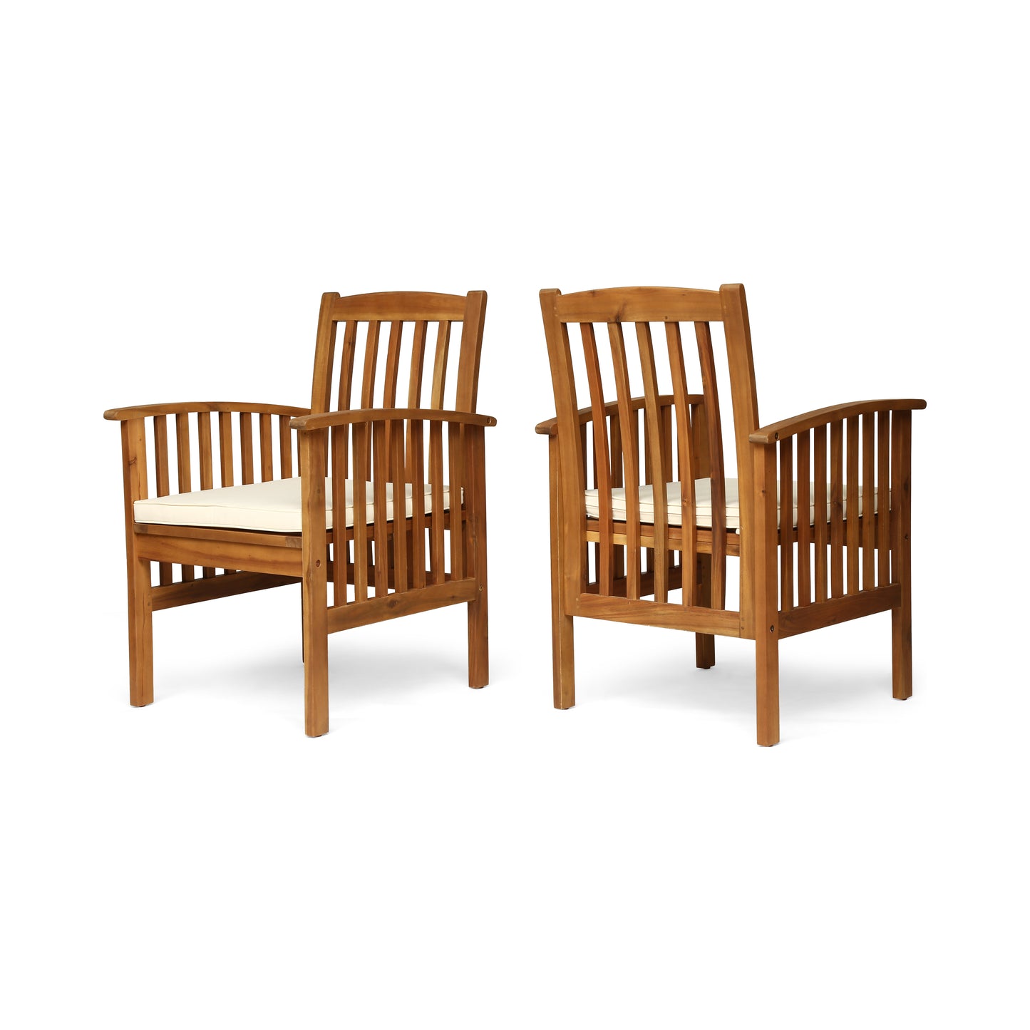CASA Rustic Dining Chair Set with Cushions, Acacia Wood, Brown, 2PCS