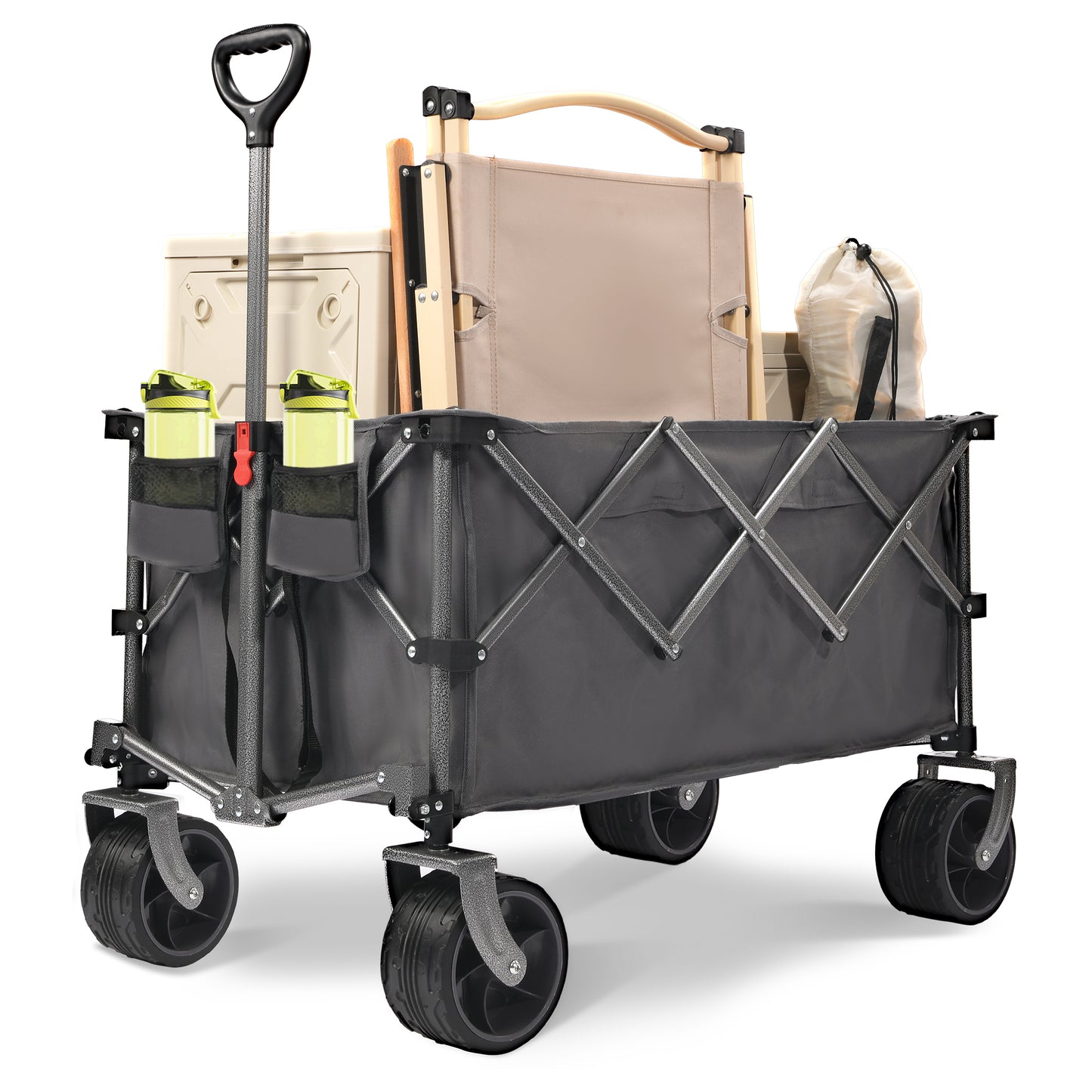 PORTABLE 400L Collapsible Wagon, Folding Wagon Cart , Beach Wagon with Big Wheels, 450LB Heavy Duty Foldable Wagon, Large Capacity Wagon for Camping, Sports, Garden, Baseball