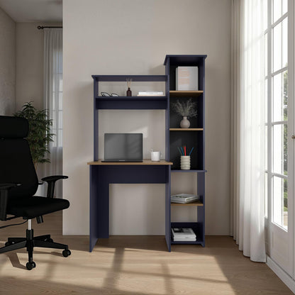 Desk 64' H, 7 Shelves, Alby Blue / Natural Oak - Home Office