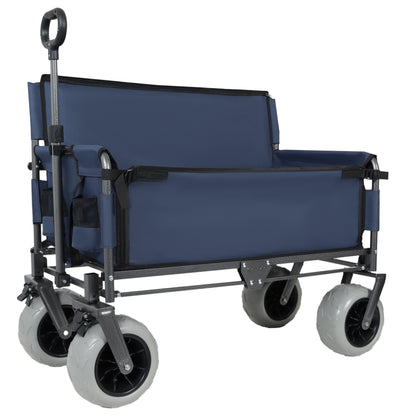 3-in-1 Folding Wagon with Bench Seat – 500lbs Capacity, 9'x4' Beach Tires for Camping & Beach, dark blue