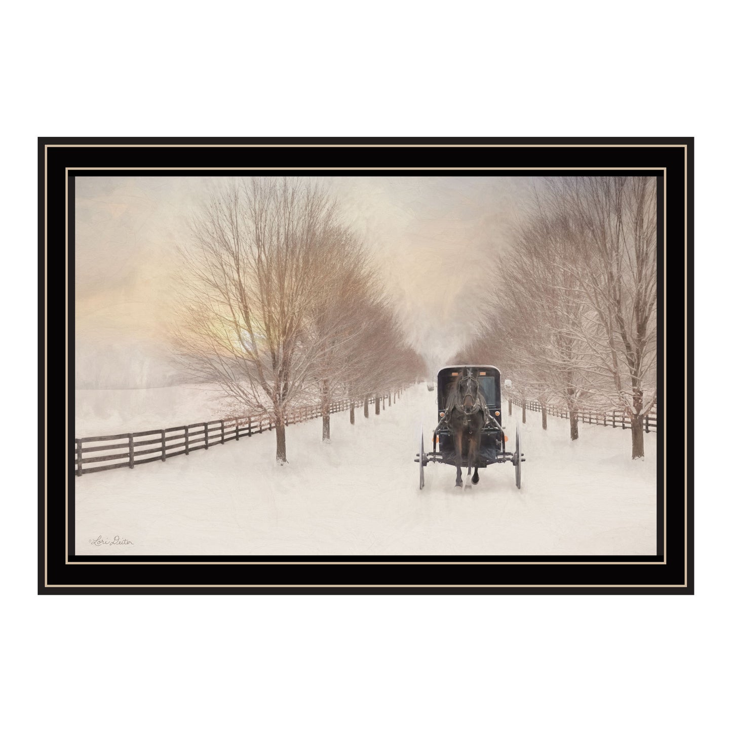 Trendy Decor 4U Snowy Amish Lane Black Framed Wall Art for Living Room, Bedroom Wall Art Print for Home Decor by Lori Deiter