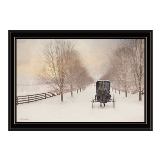 Trendy Decor 4U Snowy Amish Lane Black Framed Wall Art for Living Room, Bedroom Wall Art Print for Home Decor by Lori Deiter