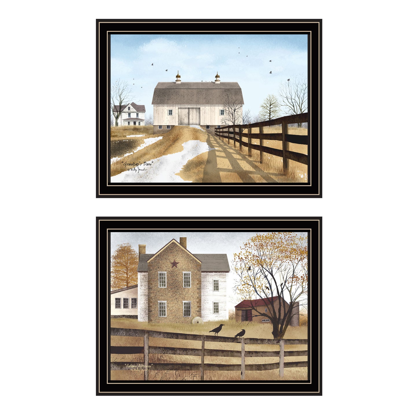 Trendy Decor 4U 2- Piece Vignette Grandpa's Barn,Autumn Afternoon Black Framed Wall Art for Living Room, Farmhouse Wall Art Print for Home Decor, Bedroom Wall Art by Billy Jacobs