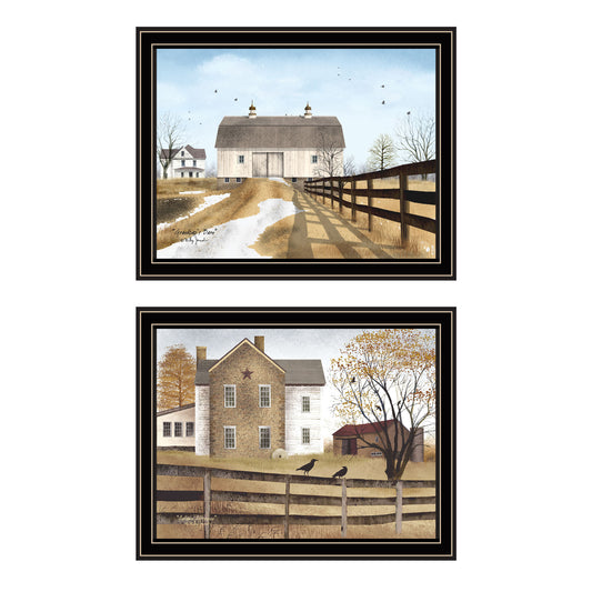 Trendy Decor 4U 2- Piece Vignette Grandpa's Barn,Autumn Afternoon Black Framed Wall Art for Living Room, Farmhouse Wall Art Print for Home Decor, Bedroom Wall Art by Billy Jacobs