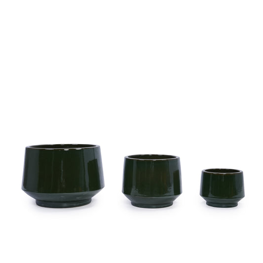 Set of 3 Ceramic Flowerpot, Modern Planter for Patio, Garden, Windowsill - Antique Green