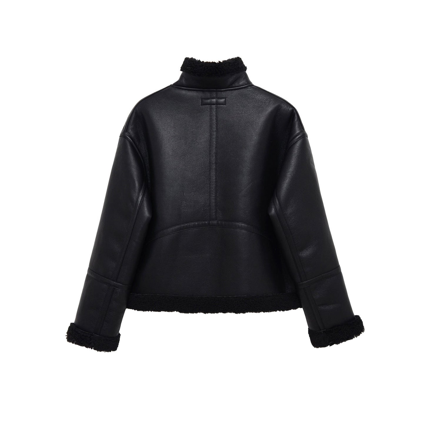 Women's Jacket Black Faux Leather Shearling BYMANYC ® New York SOHO BLACK AVIATOR BIKER - New Collection