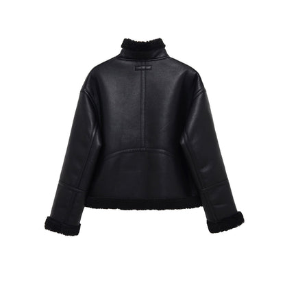 Women's Jacket Black Faux Leather Shearling BYMANYC ® New York SOHO BLACK AVIATOR BIKER - New Collection