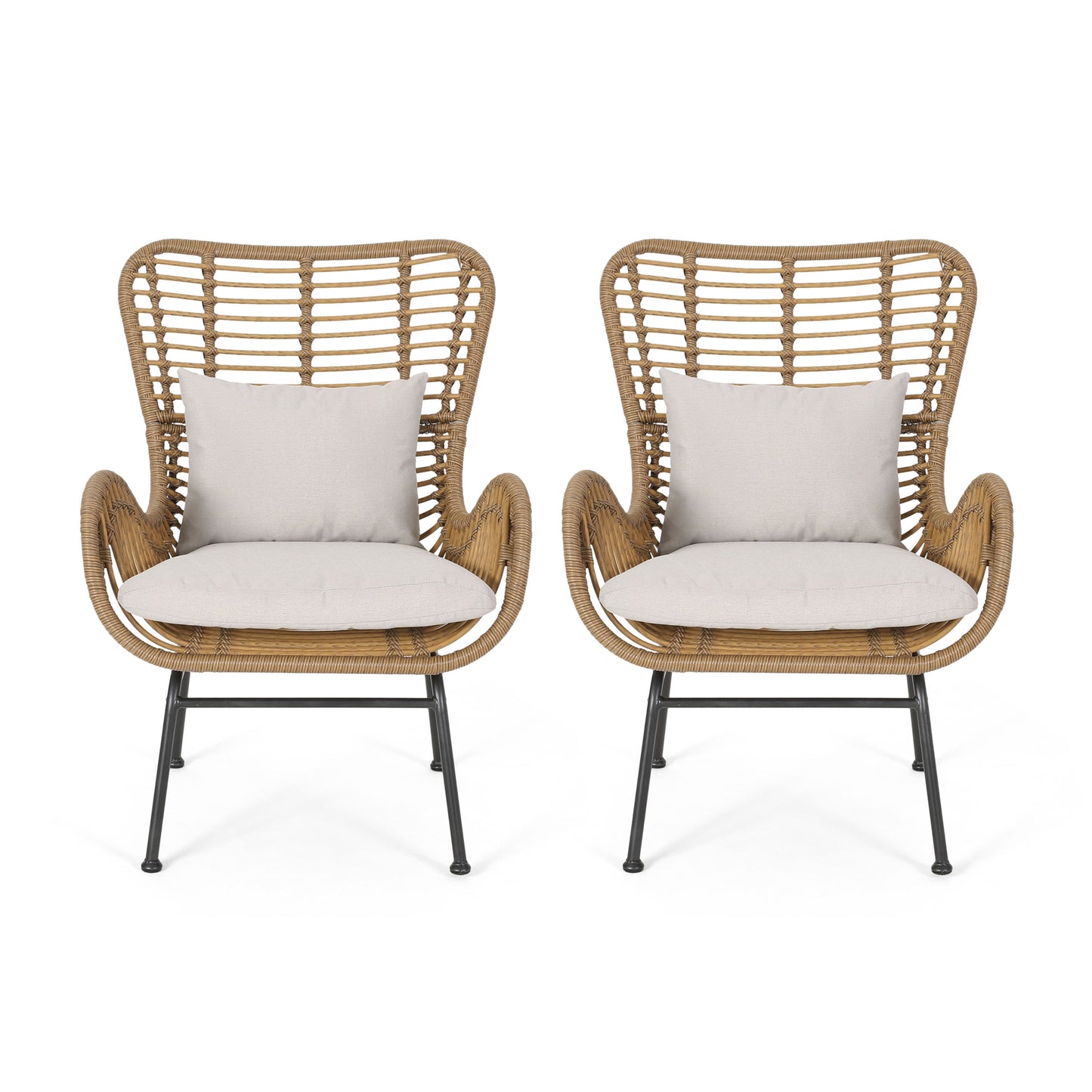 Outdoor Rattan Accent Chair with metal Legs, Brown