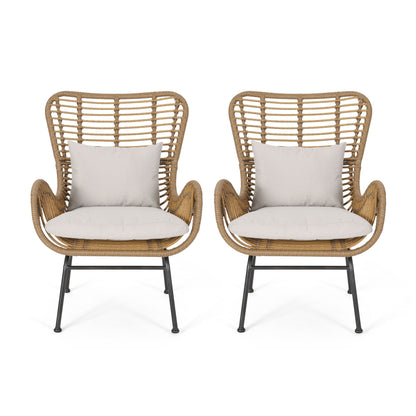 Outdoor Rattan Accent Chair with metal Legs, Brown