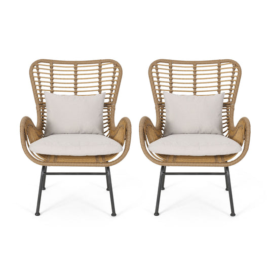 Outdoor Rattan Accent Chair with metal Legs, Brown