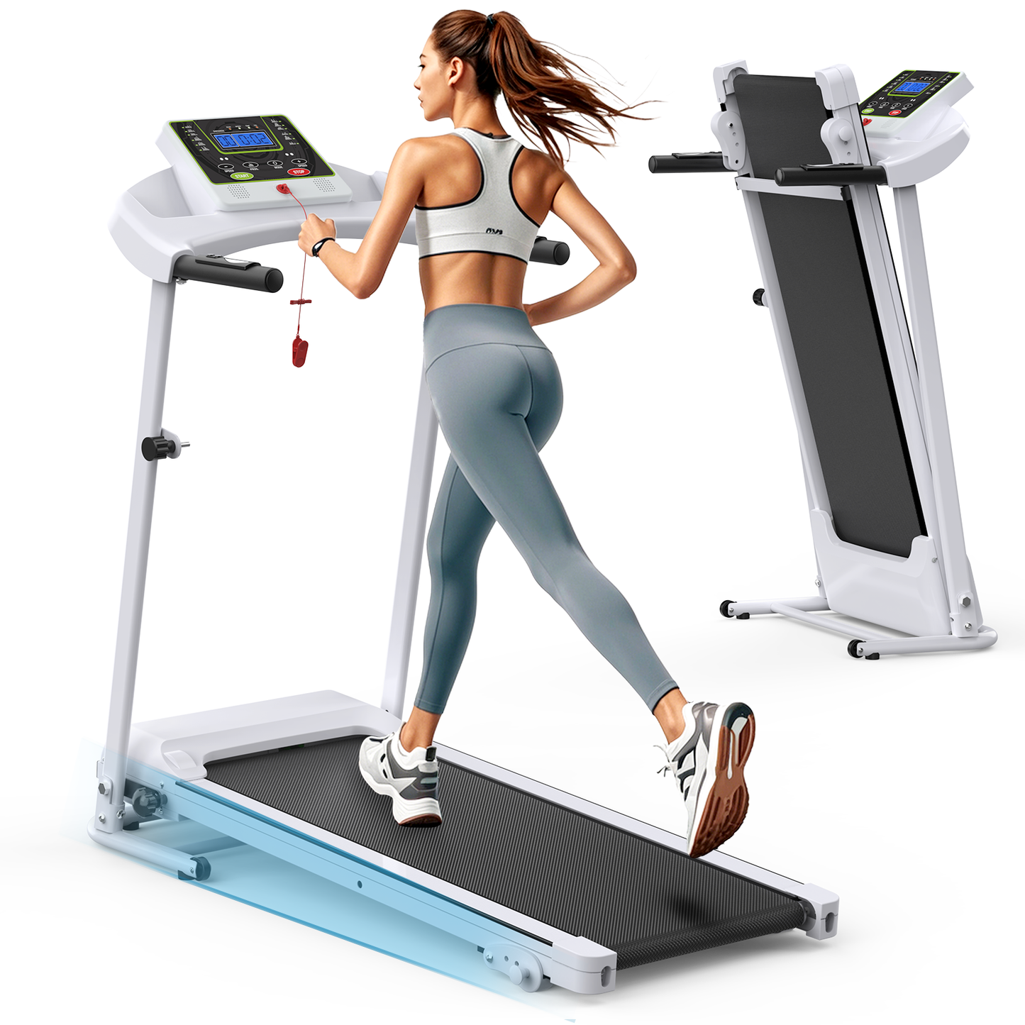 Folding Treadmill with Incline 2.5HP 12KM/H Electric Treadmill for Home Foldable, Bluetooth Music Cup Holder Heart Rate Sensor Walking Running Machine for Indoor Home Gym Exercise Fitness