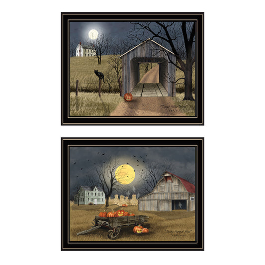 Trendy Decor 4U 2- Piece Vignette Halloween Season in the Country Black Framed Wall Art for Living Room, Bedroom Wall Art Print for Home Decor by Billy Jacobs