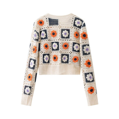 Women's Cardigan Cream Crochet Floral BYMANYC ® New York SOHO FLORAL GRANNY SQUARE CROCHET CARDIGAN - New Collection