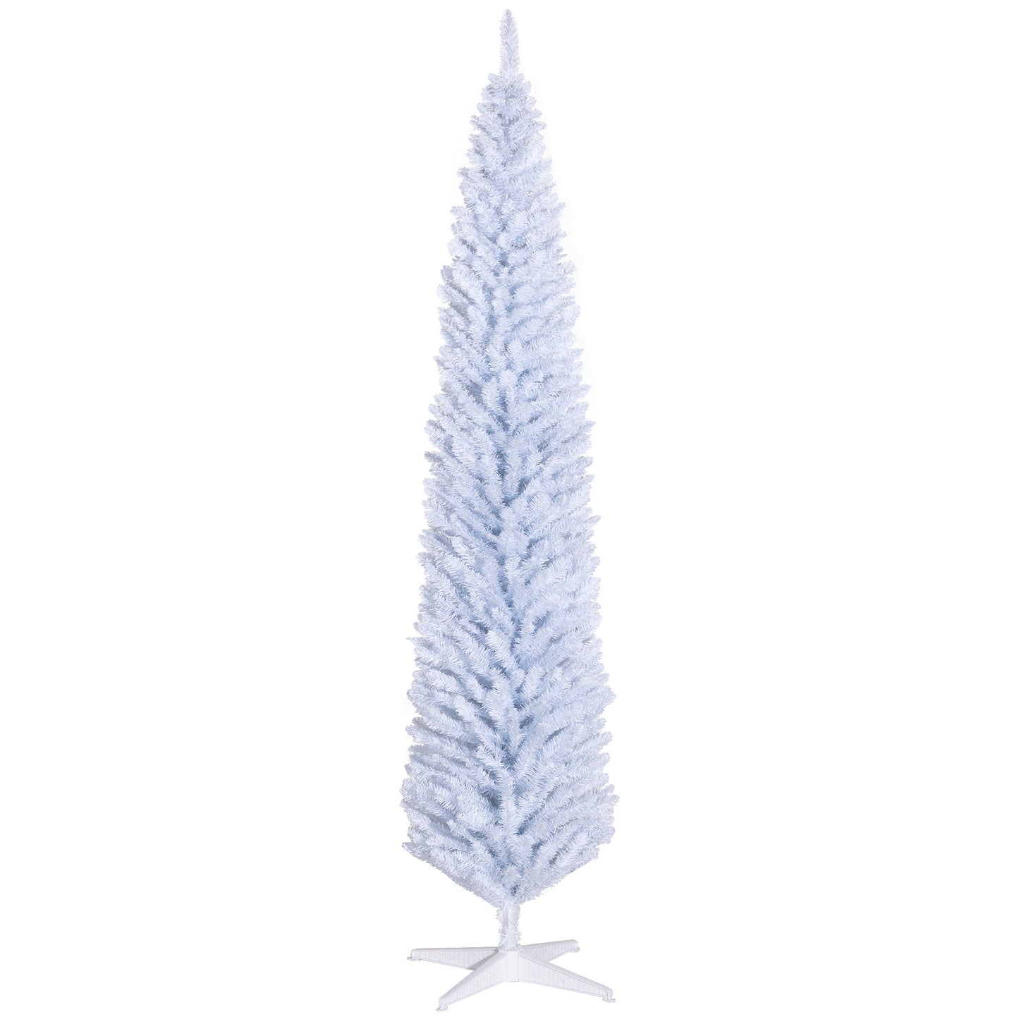HOMCOM 8' Artificial Pencil Christmas Tree, Slim Xmas Tree with 618 Realistic Branch Tips and Plastic Stand, White