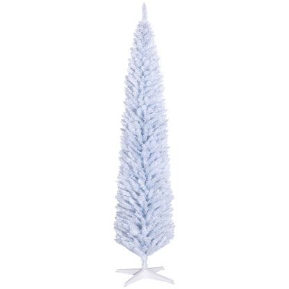 HOMCOM 8' Artificial Pencil Christmas Tree, Slim Xmas Tree with 618 Realistic Branch Tips and Plastic Stand, White