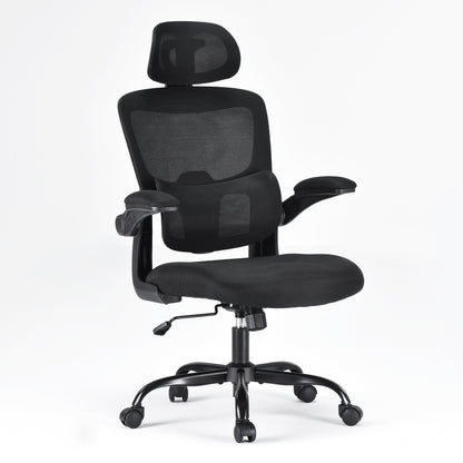 Ergonomic Office Chair, High Back Desk Chair with Flip-Up Armrest and Adjustable Lumbar Support, Computer Chair for Home and Office