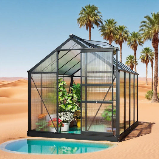 6.2'x8.3'x6.6' Gray Outdoor Aluminum Walk-in Polycarbonate Greenhouse