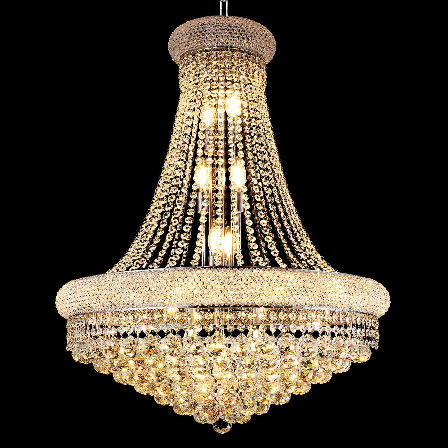 28-Inch Crystal Chandelier Lighting for Dining Room Modern Interior Luxury K9 Bedroom Crystal Chandelier Ceiling Light French Empire Crystal Chandelier Chrome 15 Lights