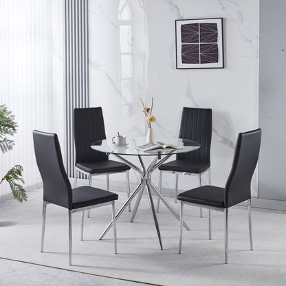 1+4,5pieces dining set, Table metal leg Mid-century Dining Table for 4-6 people With Glass  Table Top, Pedestal Dining Table, End Table Leisure Coffee Table.