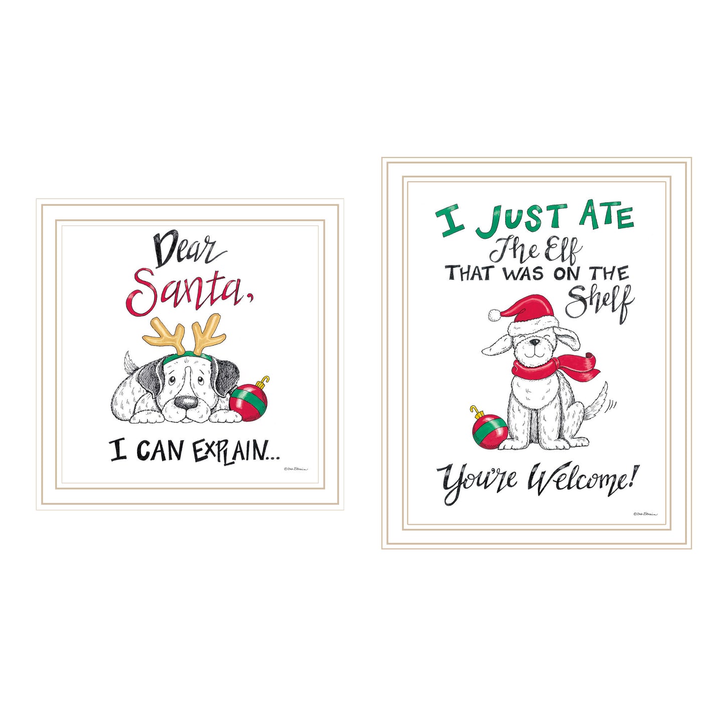 Trendy Decor 4U 2- Piece Vignette Dear Santa, I Can Explain White Framed Wall Art for Living Room, Bedroom Wall Art Print for Home Decor by Deb Strain