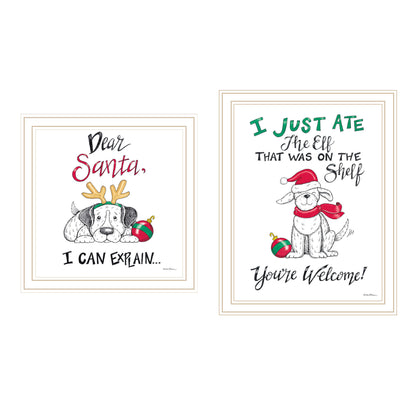 Trendy Decor 4U 2- Piece Vignette Dear Santa, I Can Explain White Framed Wall Art for Living Room, Bedroom Wall Art Print for Home Decor by Deb Strain