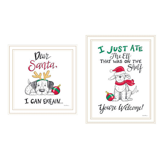 Trendy Decor 4U 2- Piece Vignette Dear Santa, I Can Explain White Framed Wall Art for Living Room, Bedroom Wall Art Print for Home Decor by Deb Strain