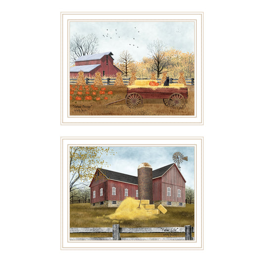 Trendy Decor 4U 2- Piece Vignette Autumn Blessings Farm Life White Framed Wall Art for Living Room, Bedroom Wall Art Print for Home Decor by Billy Jacobs