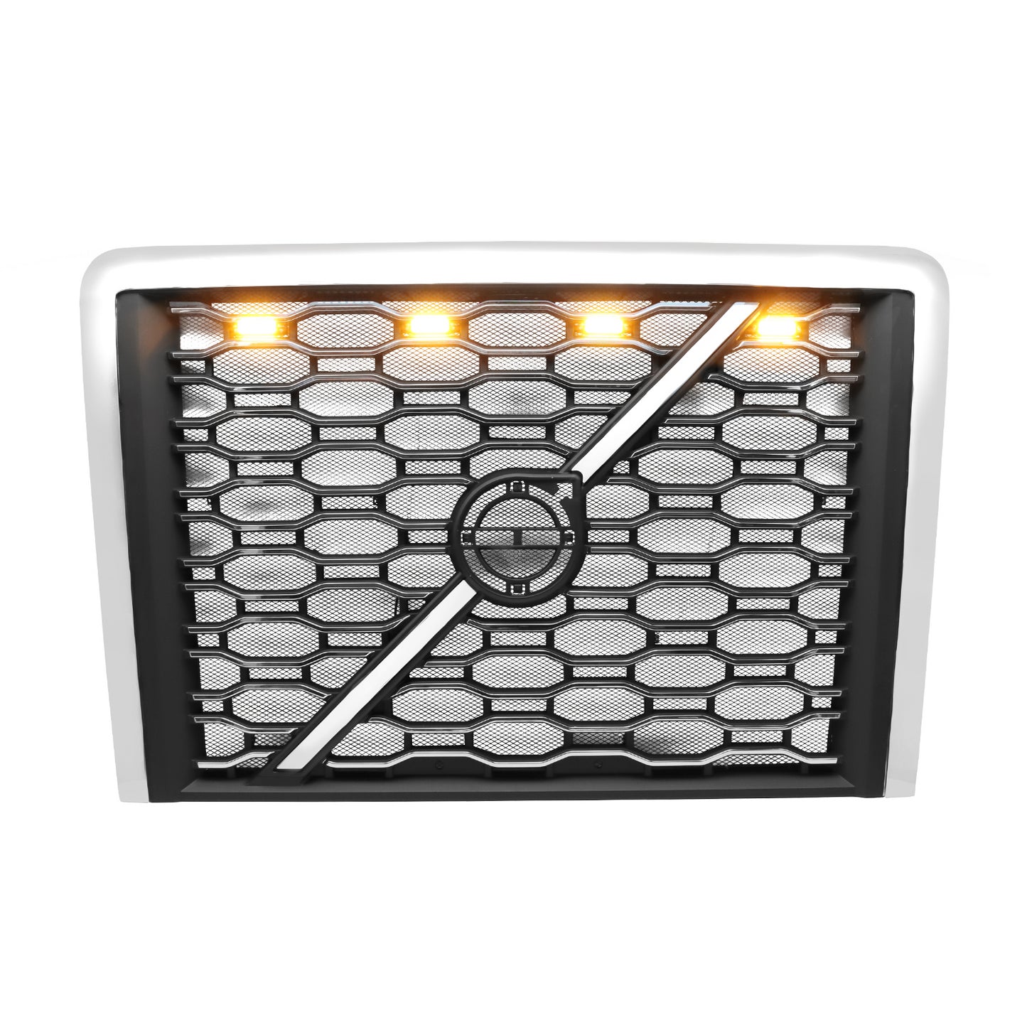 With Bug Screen And Light Strip Chrome Front Grille Compatible With 2018+ Volvo VNL Trucks