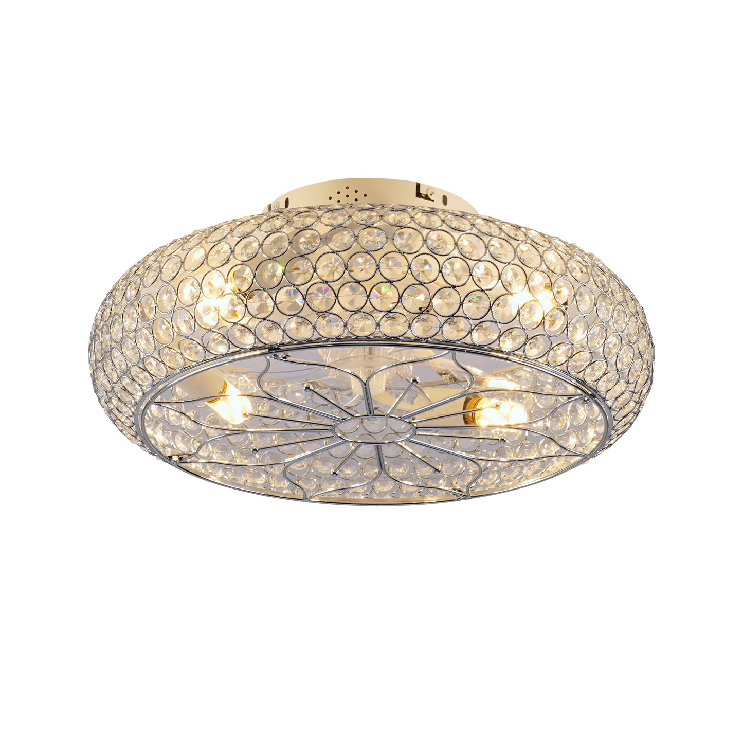 20'' Crystal Ceiling Fans with  Remote,  Flush Mount Ceiling Fan with Light,  Chandelier Fan 6 Speed DC Motor Reversible Ceiling Fan For  Living Room Bedroom.--NOT INCLUDED BULB