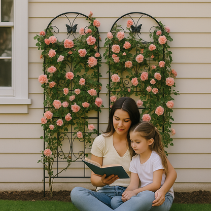 Metal Garden Trellis, 2 Pack Metal Trellis for Climbing Plants, Indoor/Outdoor Plant Trellis for Potted Plants, House Plants, Climbing Vines, Flowers and Vegetables, Lawn Garden Fence Decor Screen, Bl