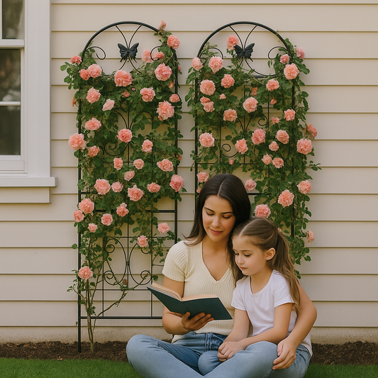 Metal Garden Trellis, 2 Pack Metal Trellis for Climbing Plants, Indoor/Outdoor Plant Trellis for Potted Plants, House Plants, Climbing Vines, Flowers and Vegetables, Lawn Garden Fence Decor Screen, Bl