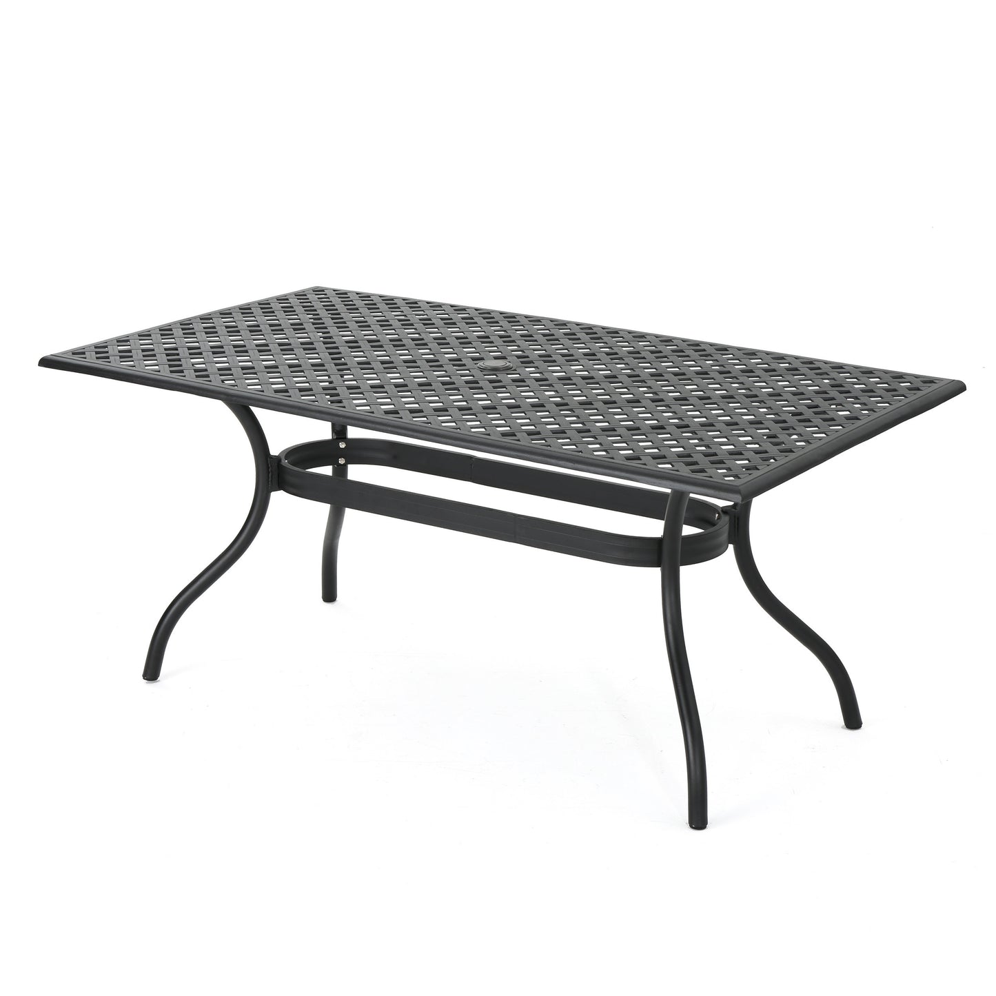 Outdoor Aluminum Dining Table with Lattice Design and Center Umbrella Hole, Black