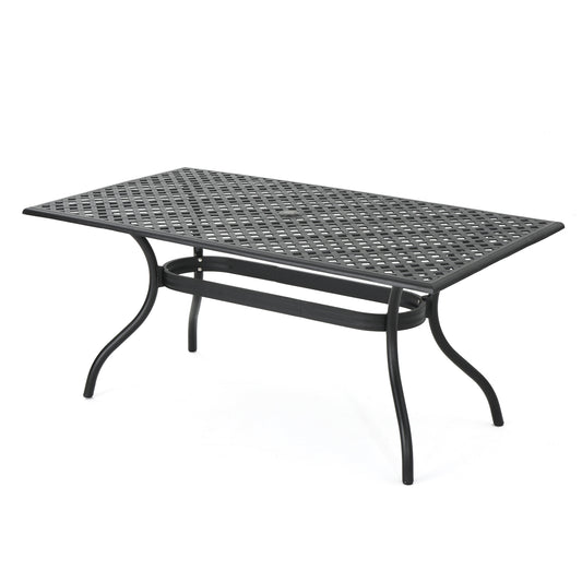 Outdoor Aluminum Dining Table with Lattice Design and Center Umbrella Hole, Black