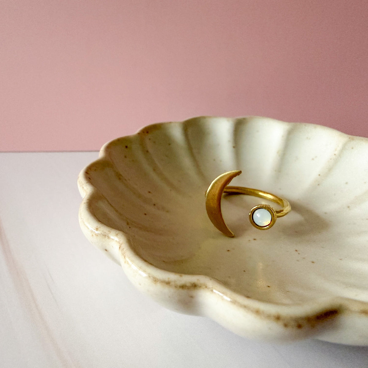 Crescent Moon Birthstone Ring