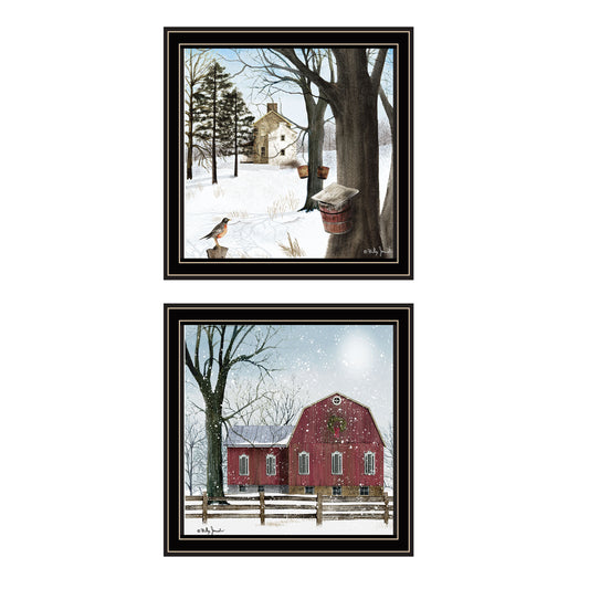 Trendy Decor 4U 2- Piece Vignette A Little Snow, Waiting for Spring Black Framed Wall Art for Living Room, Bedroom Wall Art Print for Home Decor by Billy Jacobs