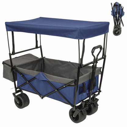480Lbs Collapsible Wagon with Canopy,Wagon Stroller with 7' All-Terrain Wheels, Lightweight Foldable Wagon, Large Capacity for Camping, Shopping, Sports, and Garden Use, Dark blue with mosquito net