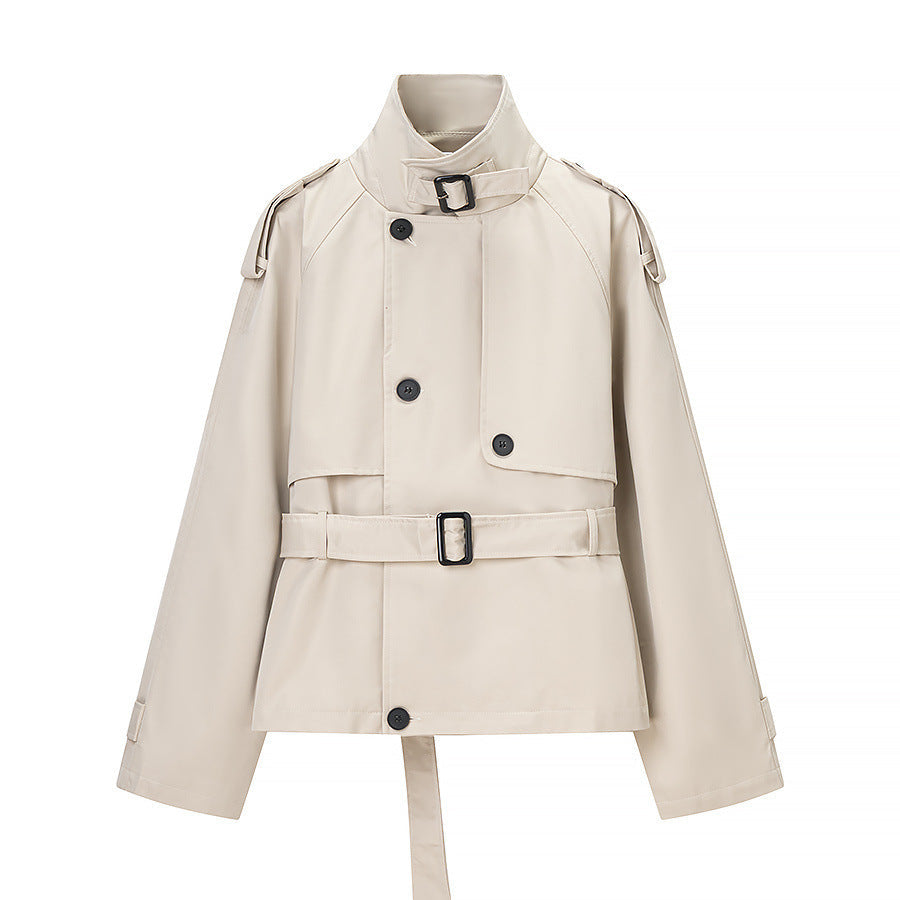 Women's Jacket Beige Short Trench BYMANYC ® New York SOHO BUCKLED COLLAR BELTED TRENCH - New Collection