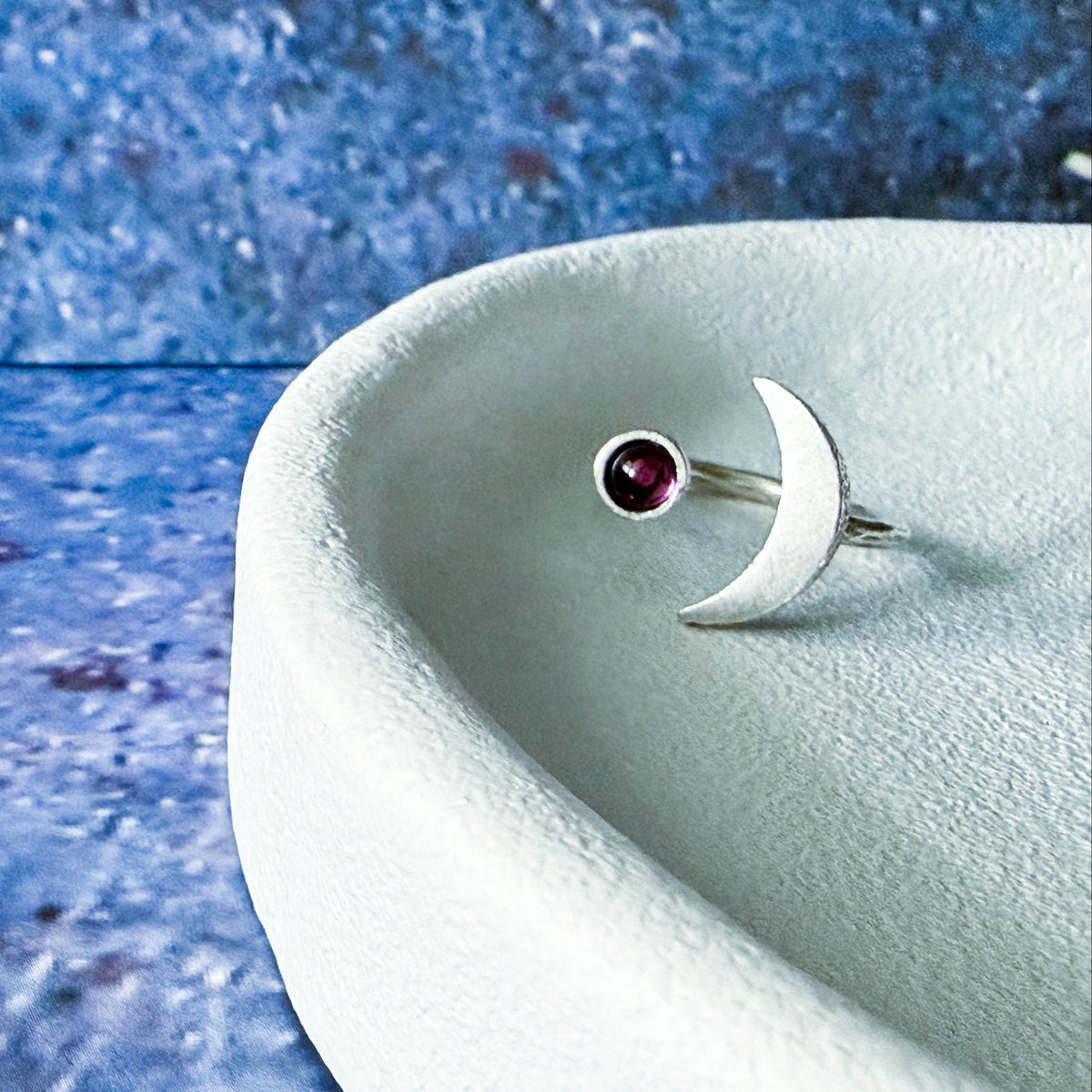 Crescent Moon Birthstone Ring