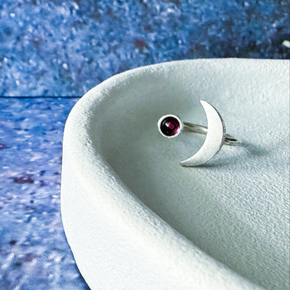 Crescent Moon Birthstone Ring